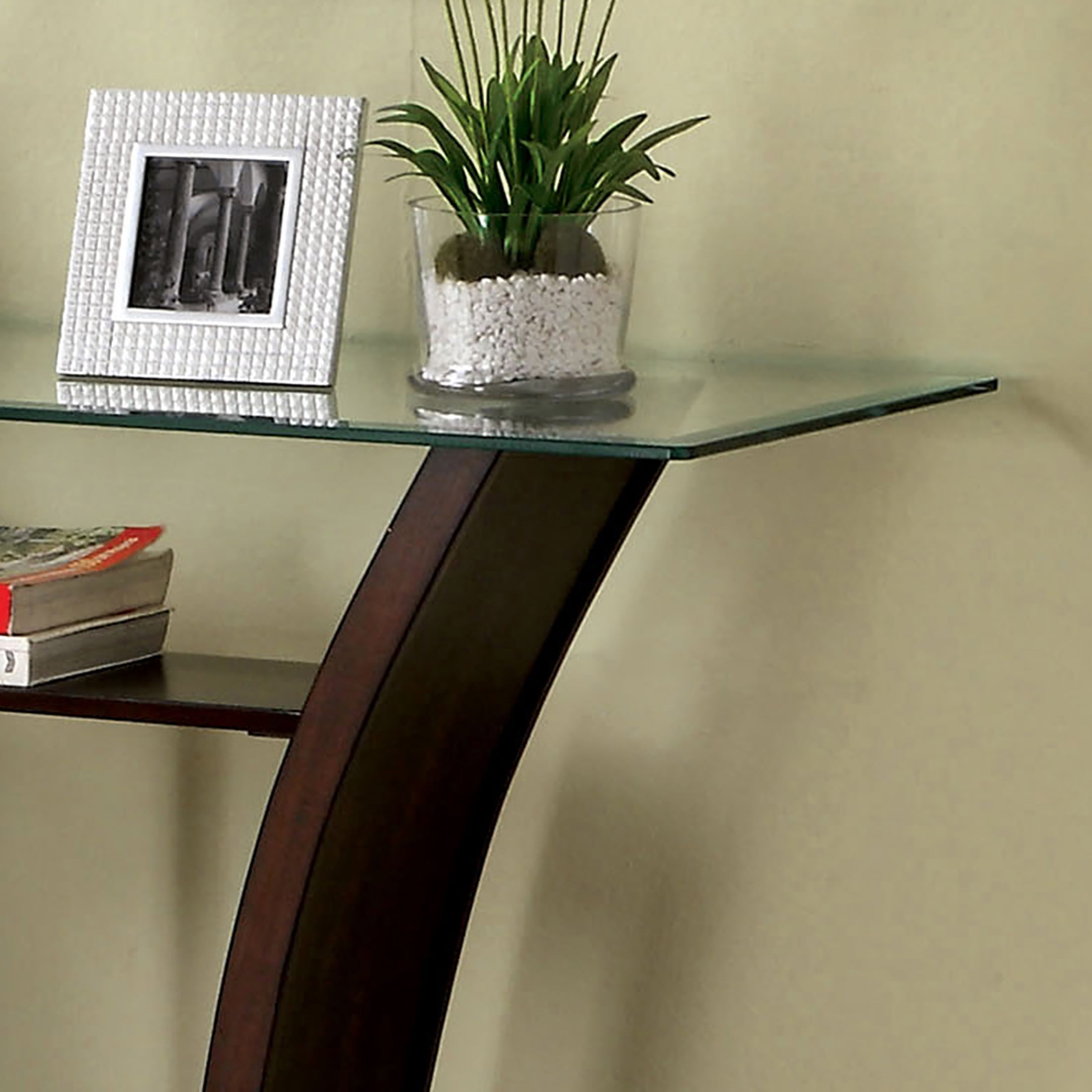 Furniture of America Panna Glass Top Console Table, Brown Cherry