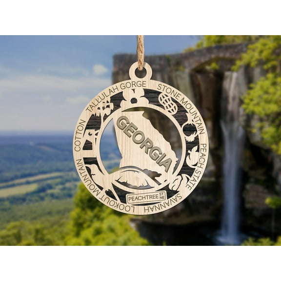 The Cabin Woodworker - Baltic Birch Wood - Georgia State Ornament - Solid Backing
