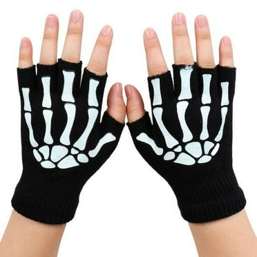 1 Pair Skeleton Fingerless Black Winter Gloves