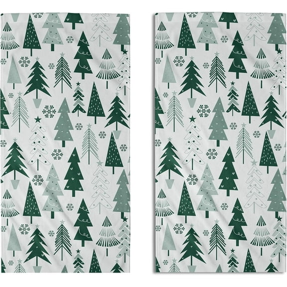 Christmas Hand Towels for Bathroom Set of 2 Forest Green White Xmas Tree Snowflake Print Winter Holiday Theme Decorative Handtowels Soft Absorbent Bath Towel for Home Guest Room Hotel Gym Spa