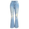 thumbnail image 2 of Felirenzacia Women’s Ripped Flare Bell Bottom Jeans, High Waisted Stretch Denim Destroyed Zimbaplatinum Denim Jeggings, 2 of 7