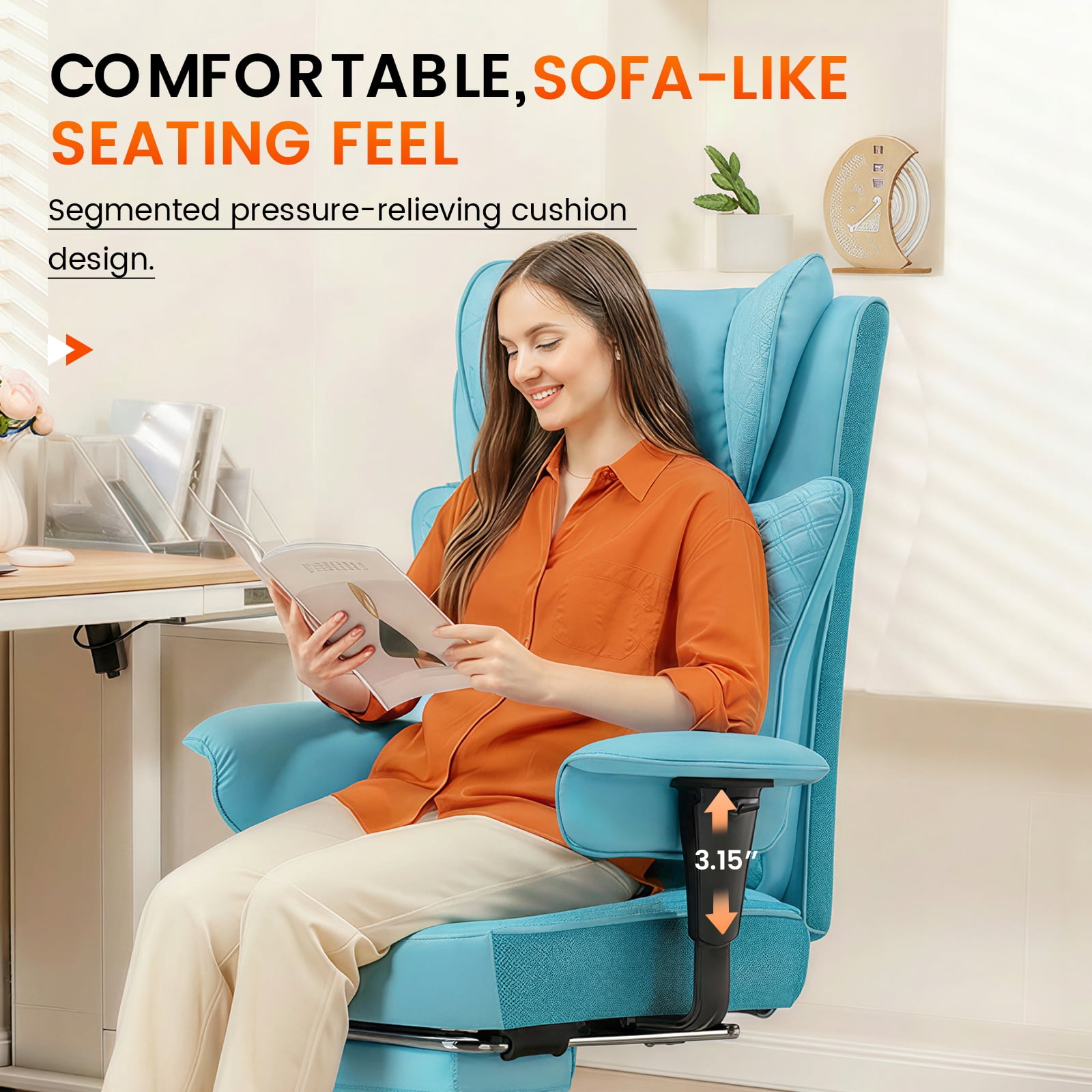 CloudRest Pro 400lbs Executive heavy duty office chair, High Back Ergonomic Computer Desk Chair with Lumbar Back Support, Blue