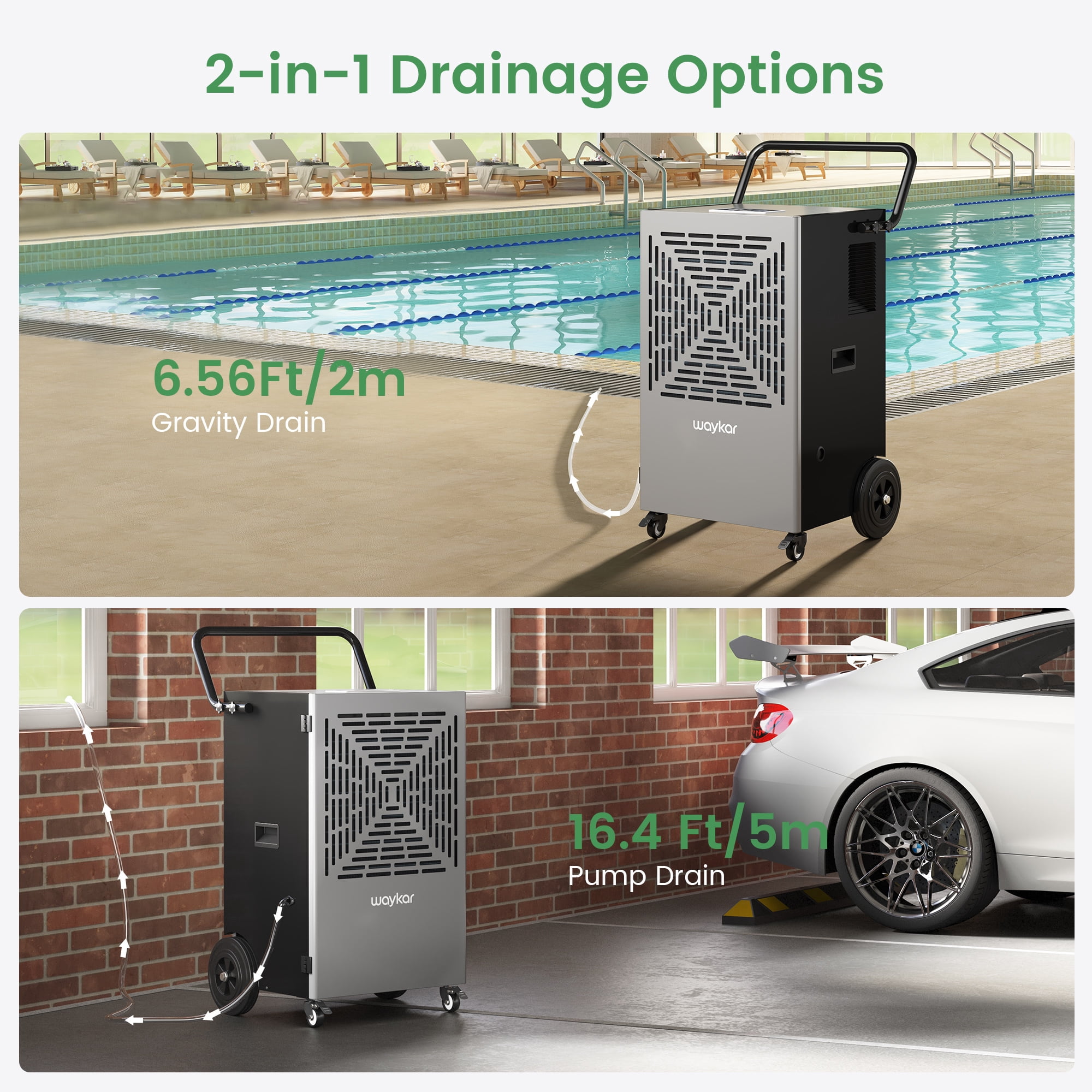 Waykar 72 Pints Commercial Dehumidifier for Large Spaces up to 8000 Sq.Ft with Pump, Smart Humidity Control, Auto Defrost, 24H Timer - for Basements, Warehouses, Home, Office