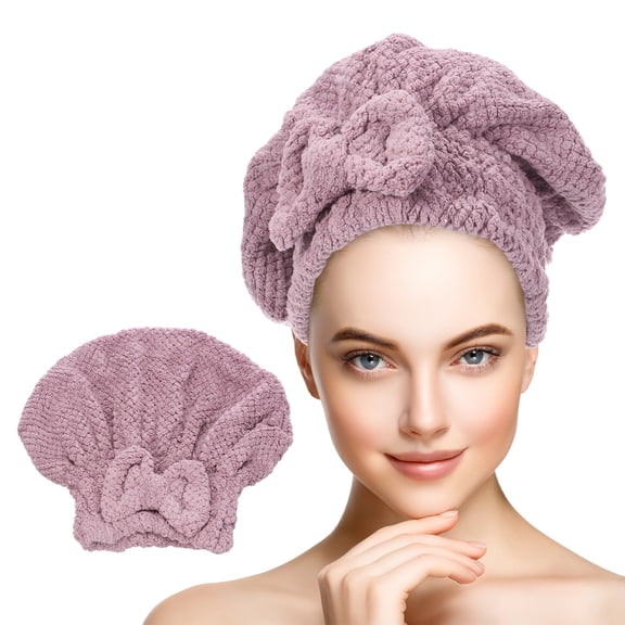 Uxcell 2 Pack Towel Head Wrap, 9.8 x 11.8 Inch Microfiber Hair Drying Towel for Women Hairs, Purple