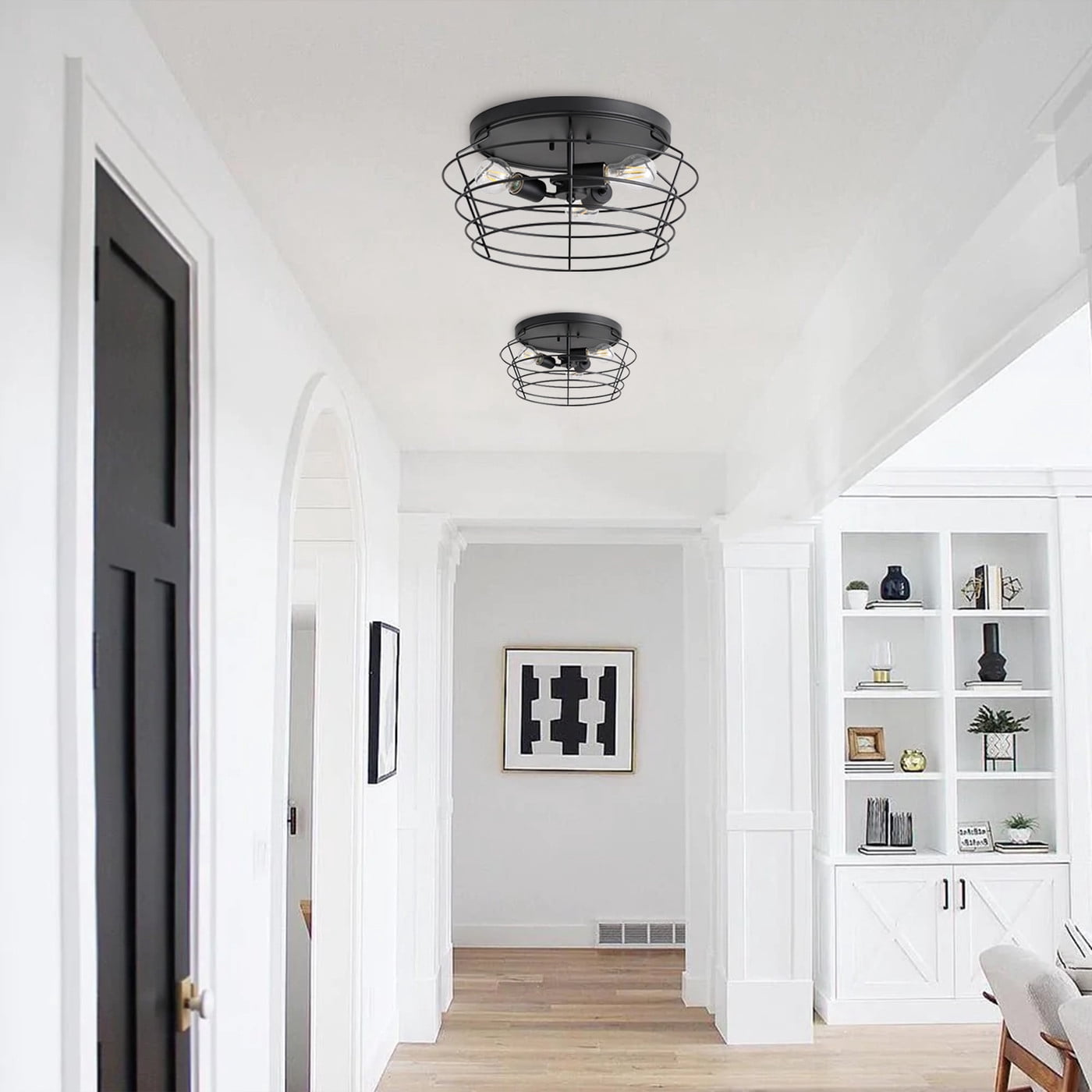 3-Light Industrial Ceiling Light,Matte Black Close to Ceiling Light, Retro Semi Flush Mount Ceiling Light Fixture