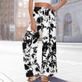 thumbnail image 5 of WTOBBY Women's Summer Boho Palazzo Wide Leg Pants with Floral Printing High Waist Elastic Drawstring and Functional Pockets for Casual Comfort ,White 2XL, 5 of 7