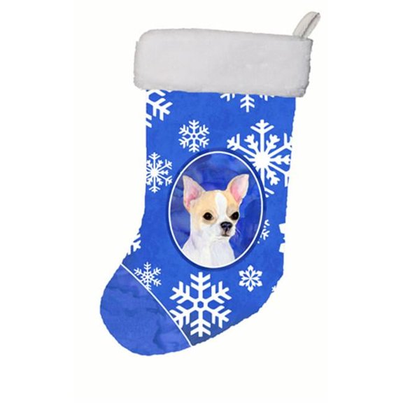 11 W x 8 H in. Chihuahua Winter Snowflakes Christmas Stocking