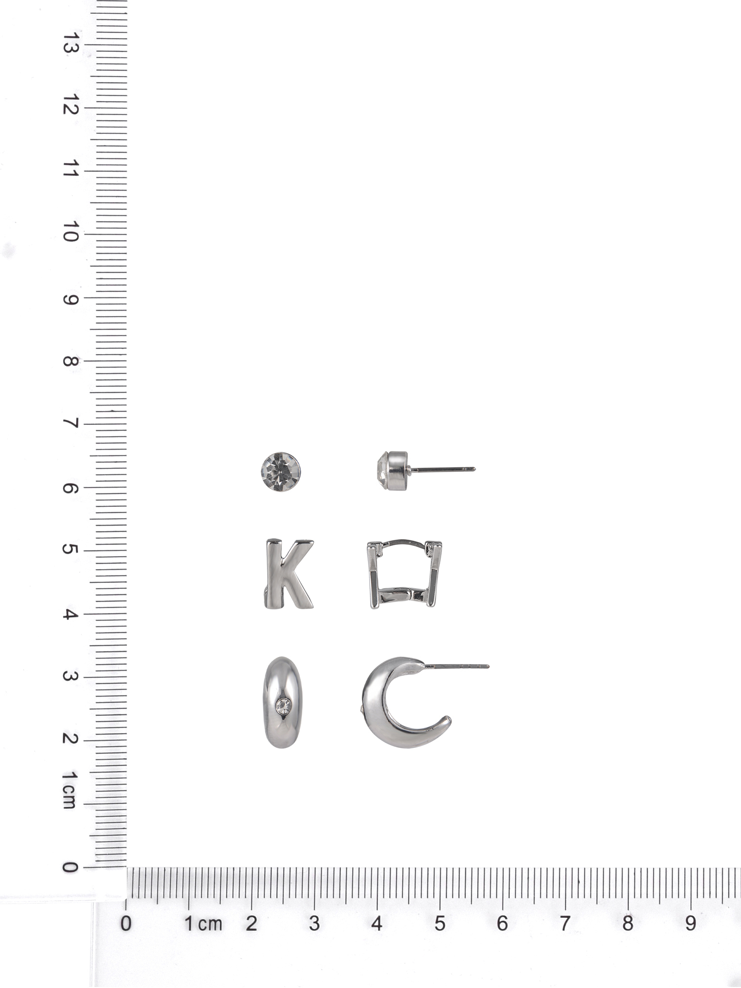 Time and Tru Silvertone 3-On Crystal Stud, Hoop, Initial "K" Earring Set