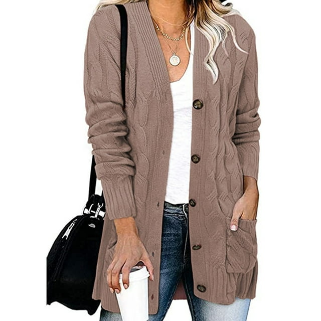 Fashnice Ladies Outwear Open Front Coat Long Sleeve Cardigan Sweater Loose Work Jacket Pink L