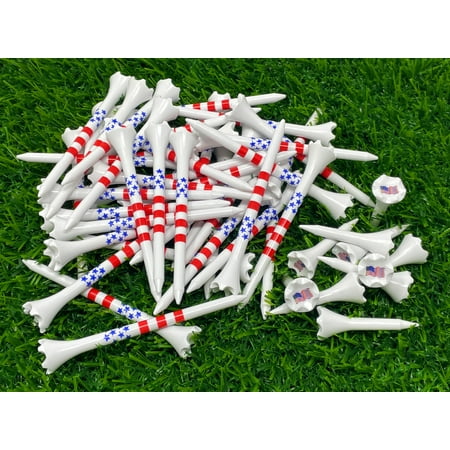 NorthPointe Golf Tees Plastic Combo Length Pack of 50 Includes (40 Count) 3 ¼” Plastic Golf Tees + (10 Count) 1½ Plastic Short Tees for Irons, Hybrids, Par Threes (Stars & Stripes American Flag)