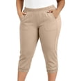 thumbnail image 2 of VBVC Women's Elastic Waist Capri Jogger Pants , Lightweight Stretchy Cropped Pants For Women,Ladies' Athletic Trousers with Visible Stitching Pockets,Beige,XL-5XL, 2 of 9