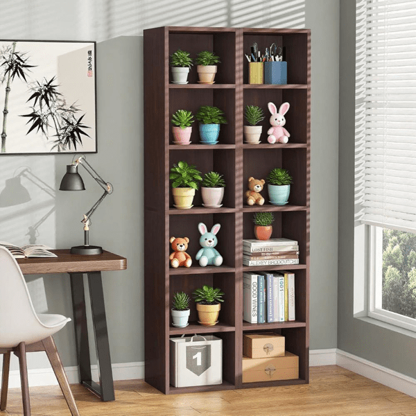 70.9" Narrow Tall 6-Tier Cube Bookcase, 30lbs/Shelf, High-Quality MDF + 2 Anti-Tip Kits, Multi-Room Storage for Living Room, Bedroom, Bathroom