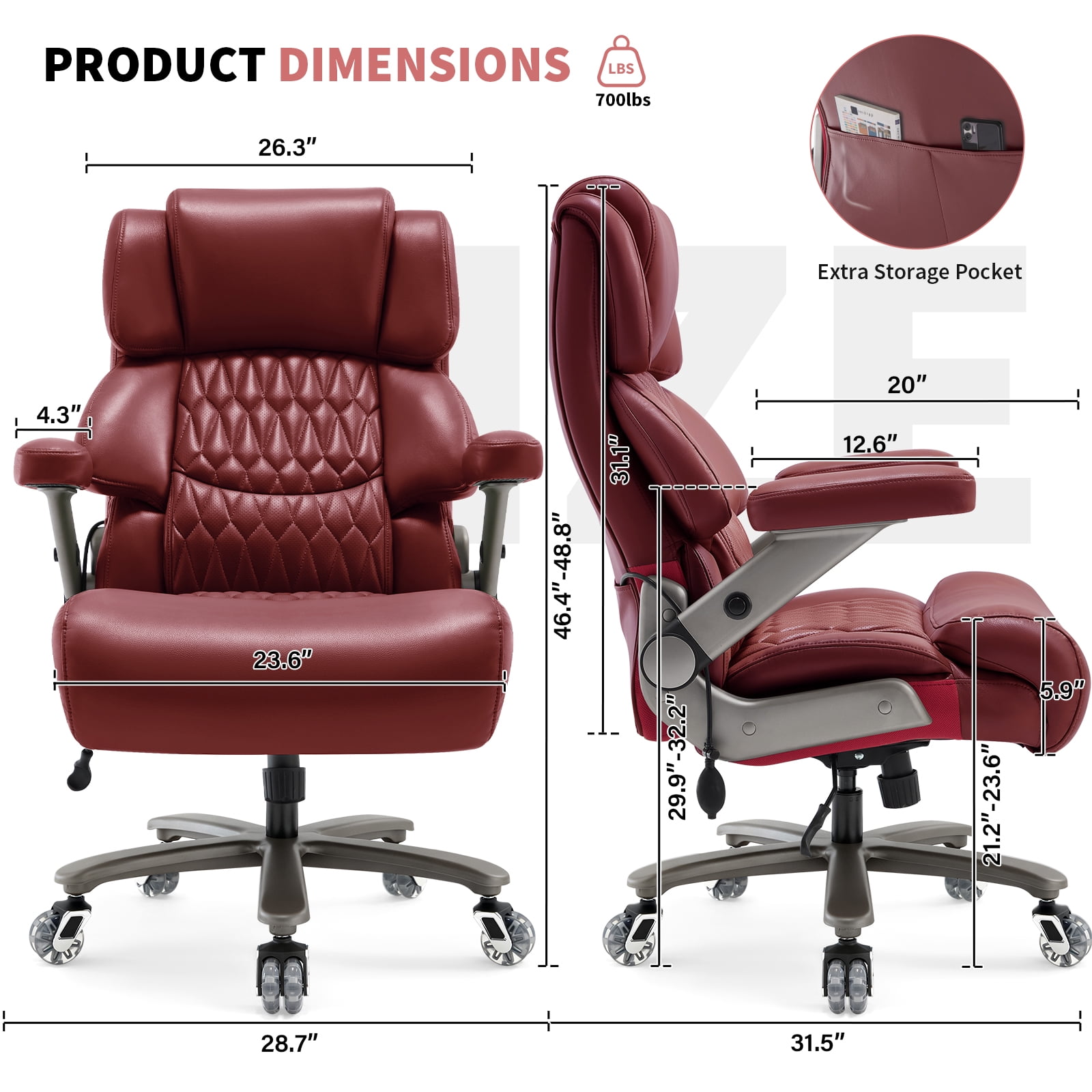 Big and Tall Office Chair 700lbs, High Back Executive Desk Chair with Adjustable 3D Arms&Lumbar Support for Back Pain, Heavy Duty Computer Chair with Strong Mental Base&Dual Rubber Wheels