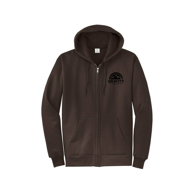 Gravity Outdoor Co. Zip-Up Hoodie - Dark Chocolate - Black Logo - Large