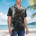 thumbnail image 3 of Vsdgher Surreal Panda Warrior Print Men's Hawaiian Shirts Button Down Tropical Holiday Beach Shirts Vacation Clothes,Large, 3 of 7