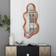 thumbnail image 4 of 30"x 14" Irregular Wall Mirror, Wooden Walnut Framed Wall Mirror, Asymmetrical Wavy Wall Mirror for Living Room Bedroom Entryway Bathroom Modern Decorative Mirror with Hanging Hooks, 4 of 17