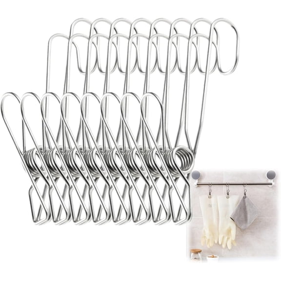 8 Pack Stainless Steel Long Tail Clips with Hooks, Heavy Duty Utility Hanging Clips for Laundry, Kitchen Organization, Bathroom Storage, Home & Outdoor Use (LK)