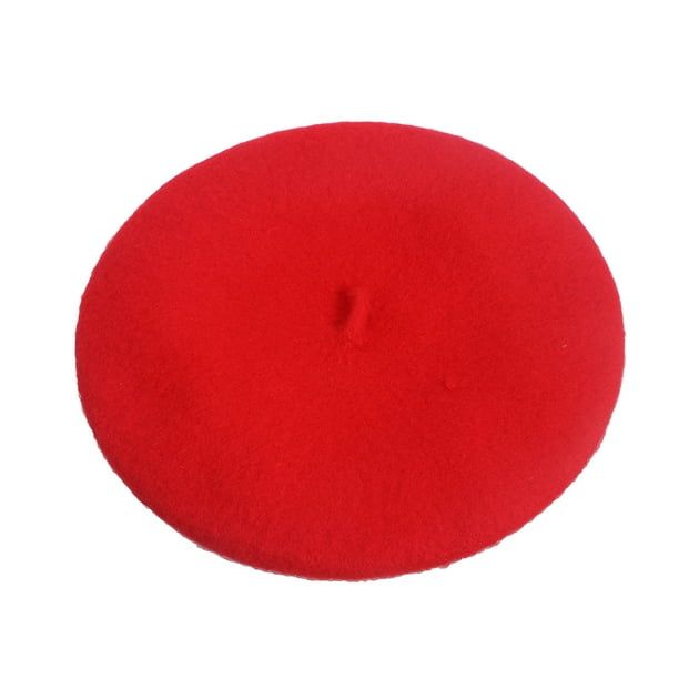 Boina cálida de estilo francés para niñas, gorro liso para invierno y otoño (rojo)