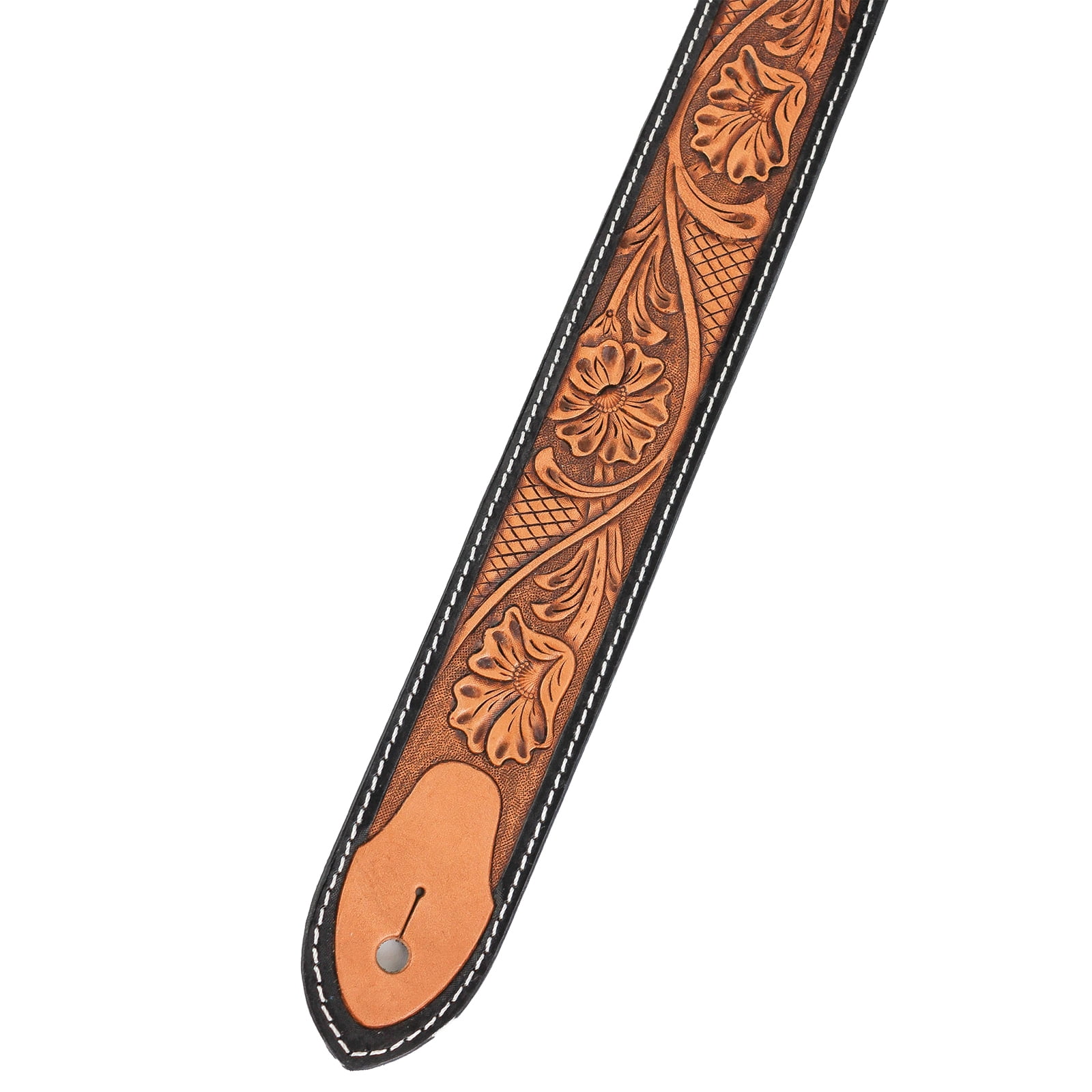 Walker & Williams LC-11 100% Handmade Leather Guitar Strap with Hand Tooled Live Oak Pattern