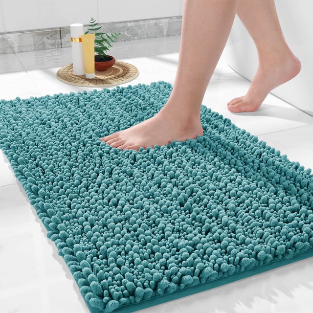 Alfombra de baño Yimobra, grande, antideslizante, lavable, 90 x 60 cm, azul turquesa