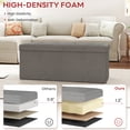 thumbnail image 4 of Skandiquip 43.5" Large Storage Ottoman with Linen Lid and Sides, Comfy Footstool for Living Room, Bedroom, No Assembly, 660 Lb Capacity, Light Gray, 4 of 6
