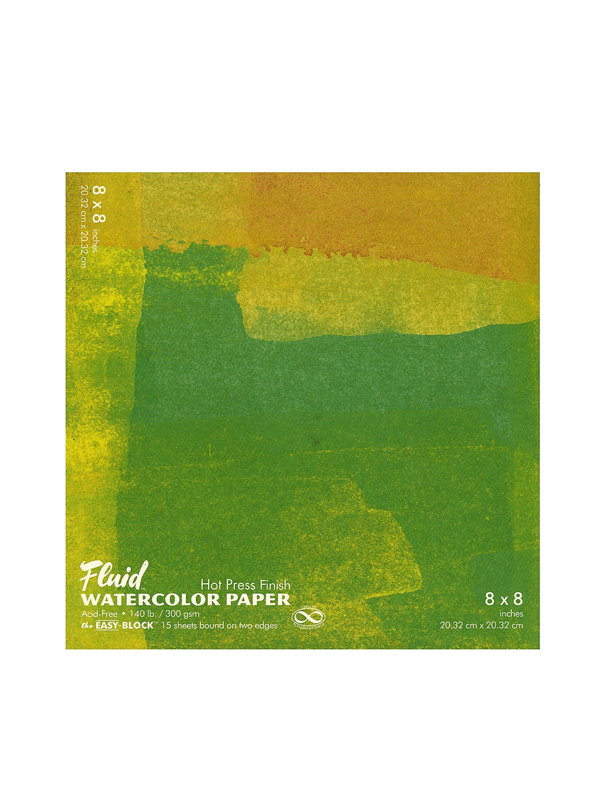 15 Sheets Fluid Hot Press Easy Block Watercolor Paper 8 x 8 Inches