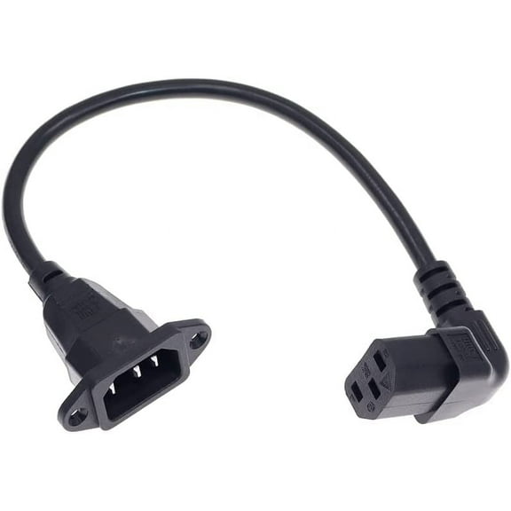 Toptekits 90-Degree Down Angled C13 to C14 with mounting Holes Extension Cord, 1ft/0.3m IEC320 C14 w/mounting Hole to C13 Down Angled AC Power Cord (C14 w/Screw Hole to Down C13)