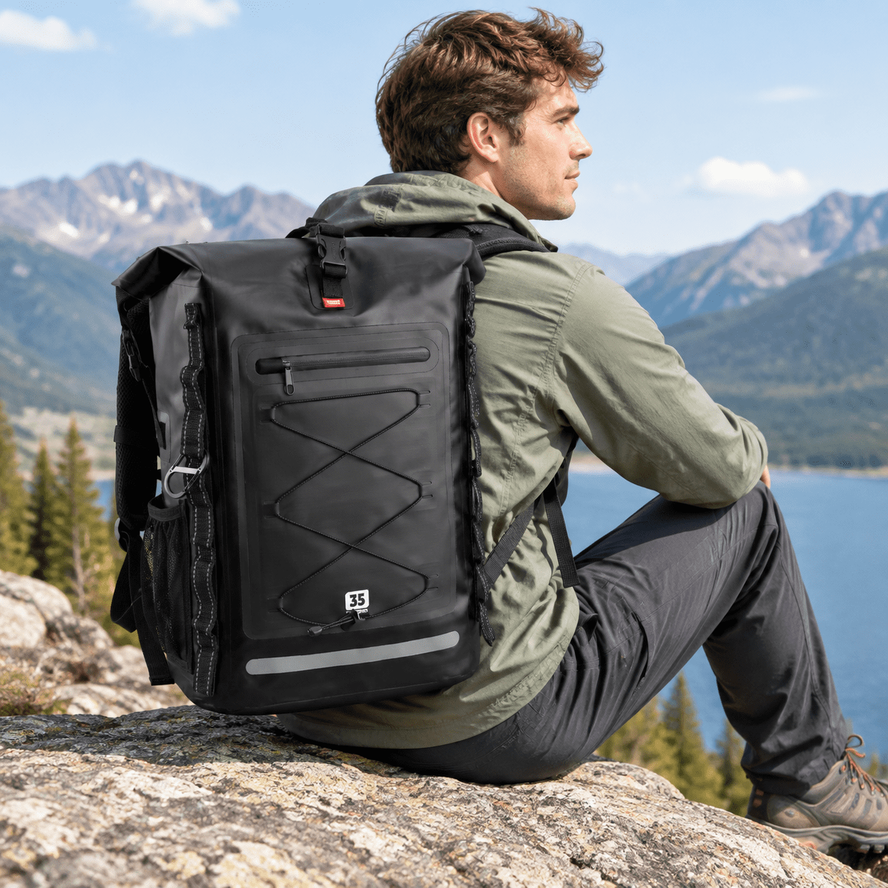 Black 35L Heavy Duty Roll-Top Waterproof Dry Bag for Hiking Kayaking Boating Camping