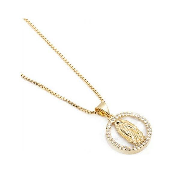 Gold Plated Gold Virgen Guadalupe Necklace Pendant Virgin Mary 16" Chain CZ