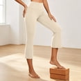 thumbnail image 4 of Women's High Waist Flare Capri Yoga Pants, 4-Way Stretch Tummy Smoothing Moisture Wicking Non See-Through Bootcut Workout Trousers for Gym Casual Daily Outdoor | TruBelle,Beige L, 4 of 7