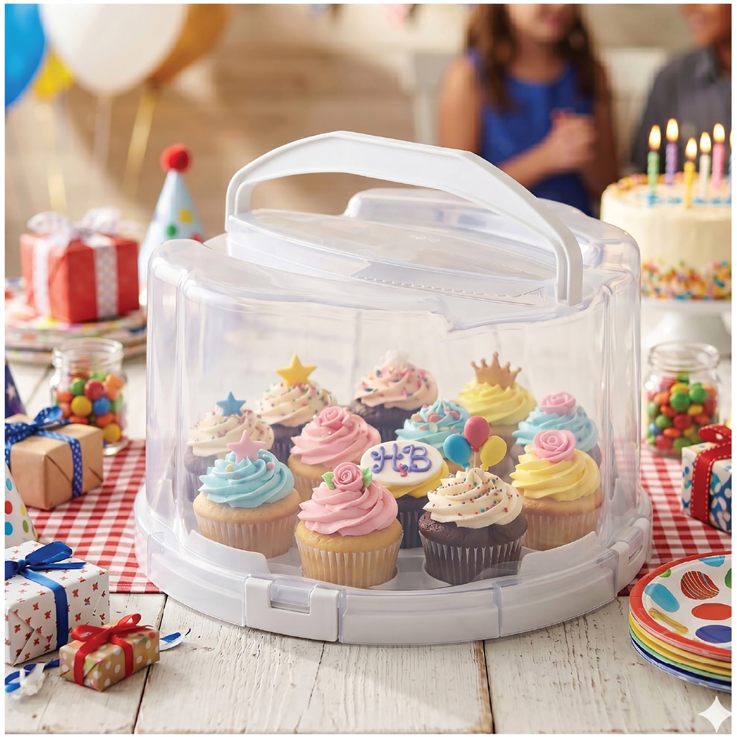 Round Cake/Cupcake Carrier - White