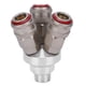 thumbnail image 2 of Conector de 3 vías Componente neumático cromado Acoplador rápido de rosca de acero al carbono G1/2 pulg., 2 of 8