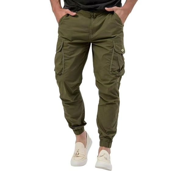 Lqideymx Hot Sale Mens Cargo Pants Elastic Waistband Cargo Joggers for Drawstring Sweatpants Sports Trousers for High Waisted Satin Cargo Pants Wide Leg Casual Pants Multi Pockets Straight Trousers