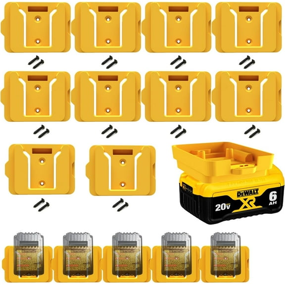 Gijok Battery Holders for Dewalt 20V Mount Dock Fit for 20V 60V (No Battery), 10 Pack Battery Dock Holder Fit for DCB200 DCB203 DCB205 DCB206 Batteries (Yellow)
