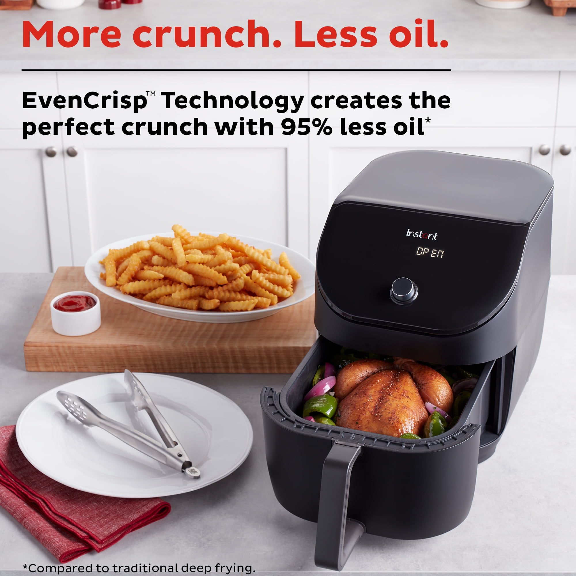 Instant Pot 6Qt Vortex Slim XL 5-in-1 Compact Air Fryer, Air Fry, Crisp, Roast, Reheat, Bake, Broil, Nonstick, Dishwasher-Safe Basket, Space Saving, Black