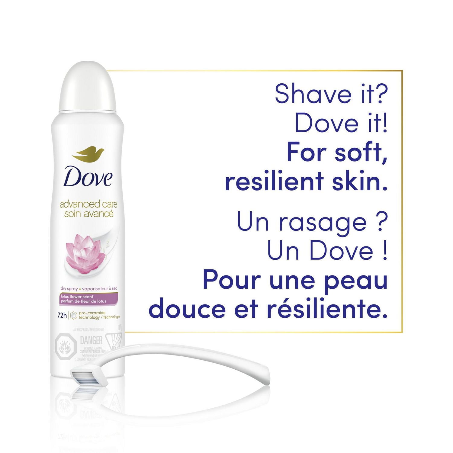 Dove Advanced Care Antiperspirant Dry Spray for Women with Pro-Ceramide Technology Lotus Flower Scent for Soft, Resilient Skin, 107g
