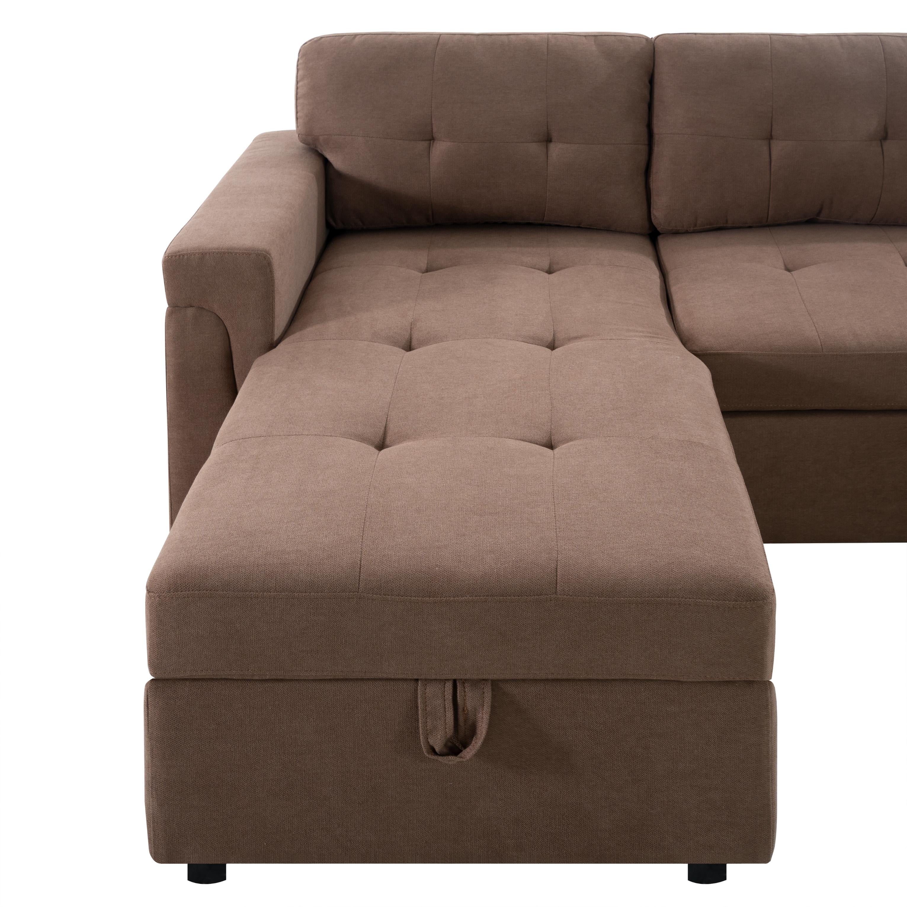 78 in. W Convertible Sleeper Sectional Sofa, L Shaped Couch for Small Space Living Room, Storage Chaise, L Shaped Pull Out Sofa -Color:Mocha,Fabric:Velvet