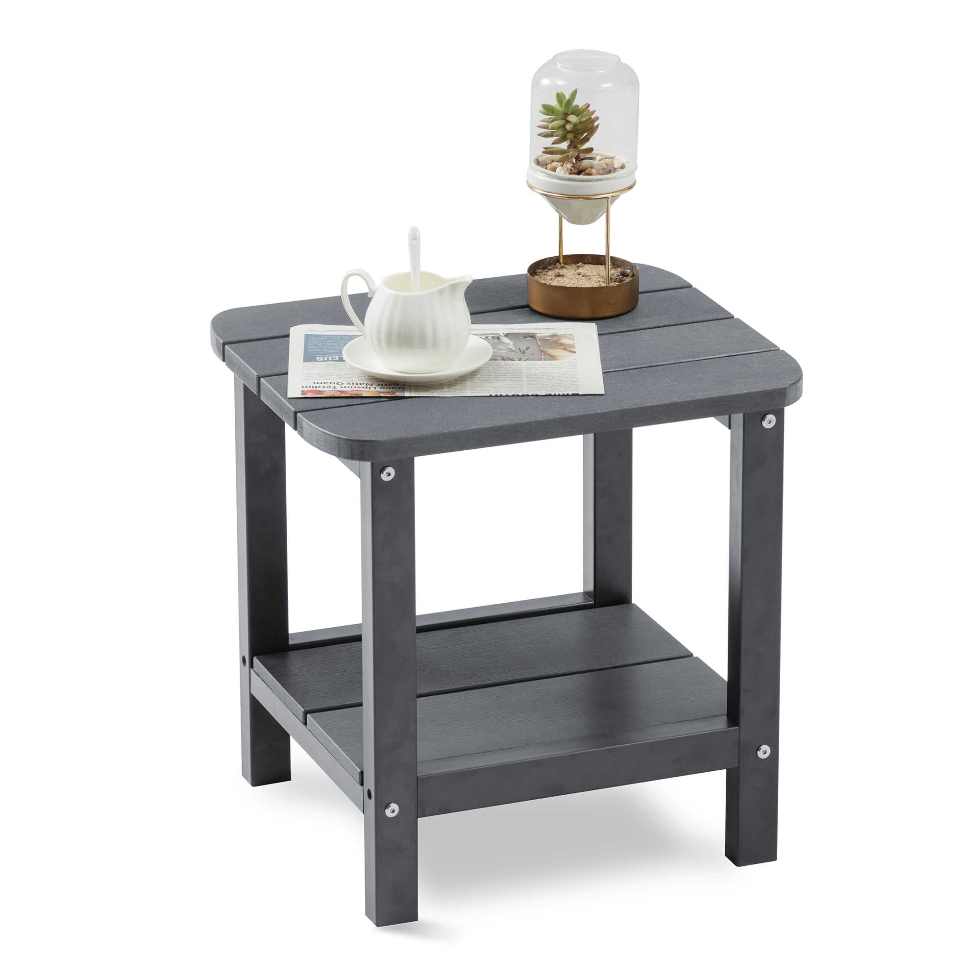 Patio Side Table Coffee Table Tea Table Grey Rattan Outdoor Indoor Square Table Balcony Small End Table