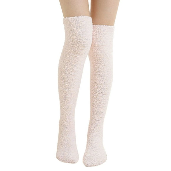 Long Socks for Girls Women Girls Mesh Fleece Embroidery Towel Warm Long Over Knee Indoor Socks