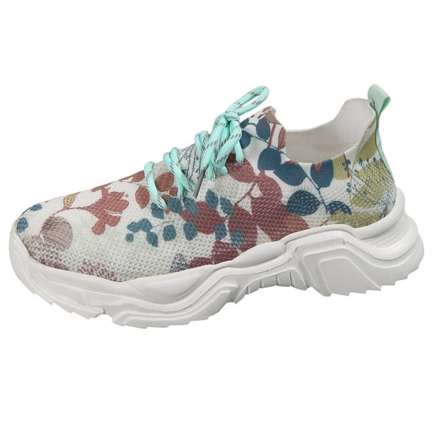 nsendm Women Sneaker Adult Female Sneaker Socks Women Non Slip Ladies Fashion Breathable Mesh Floral Print Lace Up Thick Advantage Sneaker Women s 7