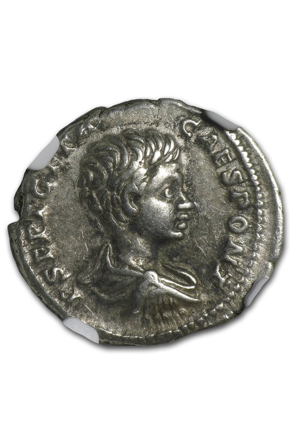 Roman AR Denarius Emperor Geta Ch-VF NGC (209-211 AD)