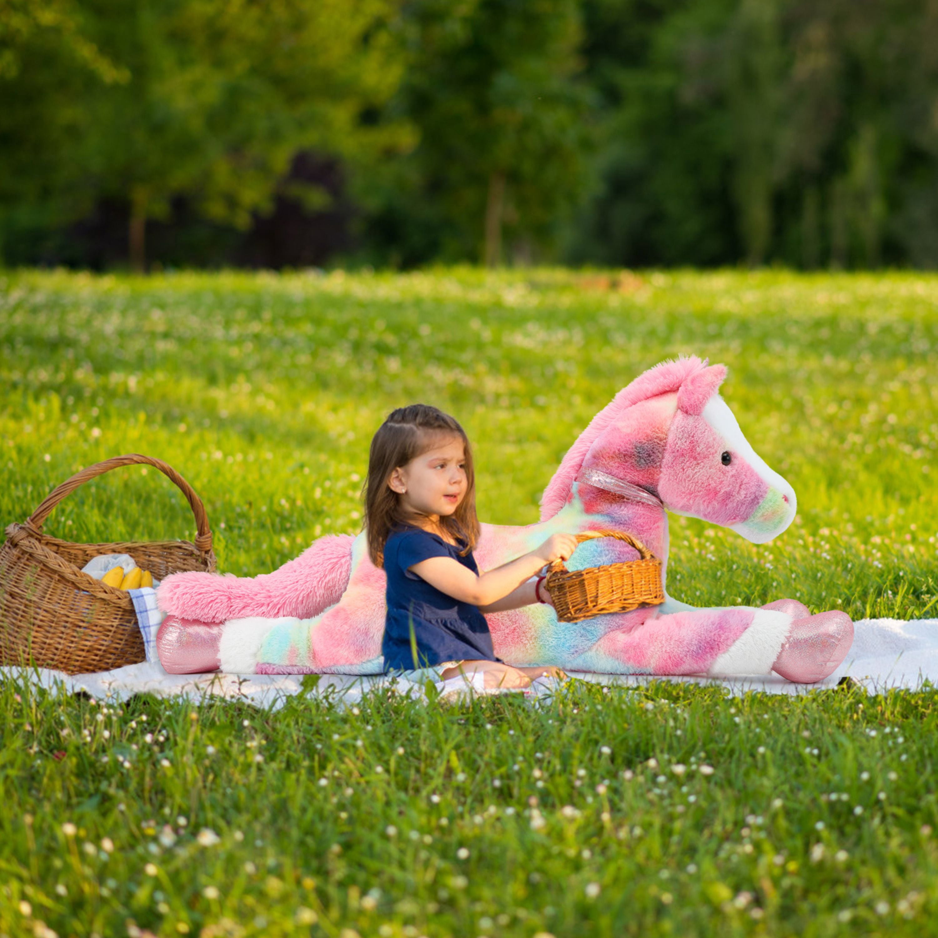 Tezituor 47.5" Giant Horse Stuffed Animals Large Horse Plush Pillow with Tie-Dye Body Plush Toy
