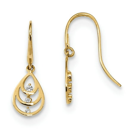 8mm cubic 20mm dangle teardrop zirconia 14k cz triple earrings wire solid yellow gold