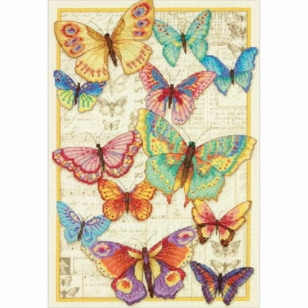 UPC: 0088677353384 | Dimensions 70-35338 10 x 14 in. Gold Collection Butterfly Beauty Counted Cross Stitch Kit – 14 Count