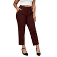 thumbnail image 2 of Stamzod Plus Size Pants for Women Cropped Work Trousers High-Waisted Button Straight Leg Dress Pants with Pockets Business Casual Outfits Wine M, 2 of 9