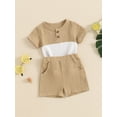 thumbnail image 3 of Musuos Toddler Boys Casual Summer Outfits 3 6 12 18 24M 3 T Patchwork Buttons Short Sleeve T-Shirts with Elastic Waist Shorts 2Pcs Clothes Set, 3 of 9