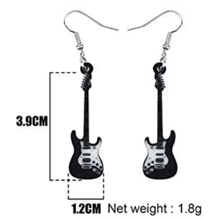 Black Fender Guitar Earring Earrings Acrylic Long Hair Music Metal Shred  Passion Love Dangle Thrash Goth Punk Style Emo (BFender)