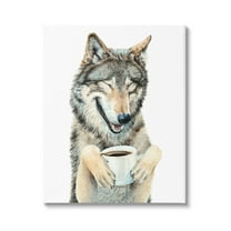 Stupell Industries Laughing Wolf with Coffee Animals & Insects Painting Gallery Wrapped Canvas Print Wall Art, 30 x 40