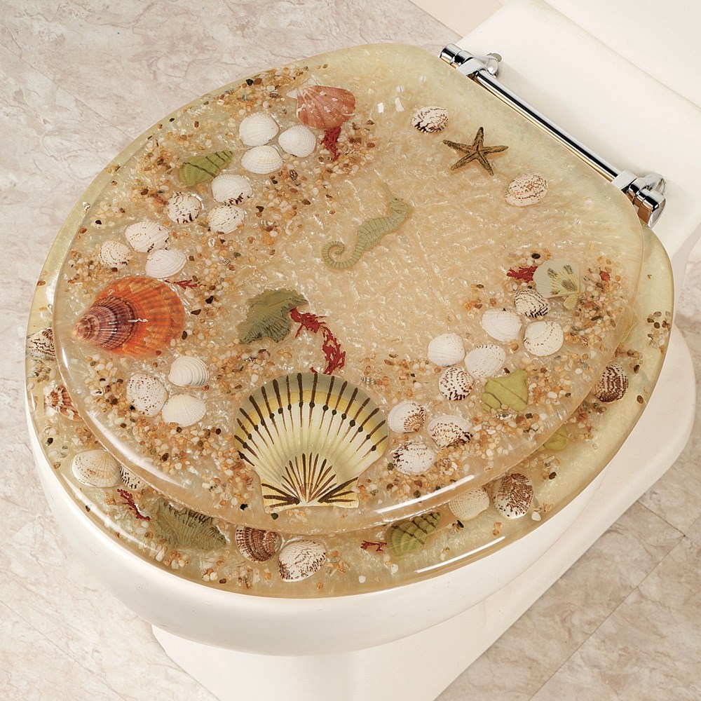 Jewel Sea Shell Design Polyresin Decorative Standard Toilet Seat