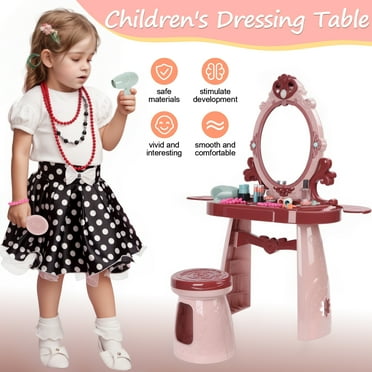 JNYSJ Toddler Vanity Toys for above 3 Years Old, Vanity Makeup Table with Mirror and Chair, Kids Vanity Set with Music Pretend Play Princess Toy Makeup Table for Little Girls